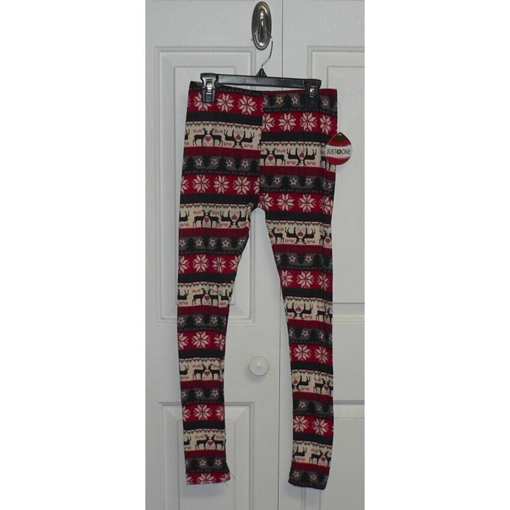 Just‎ One Women's Fairisle Reindeer Printed Holiday Leggings Medium $35